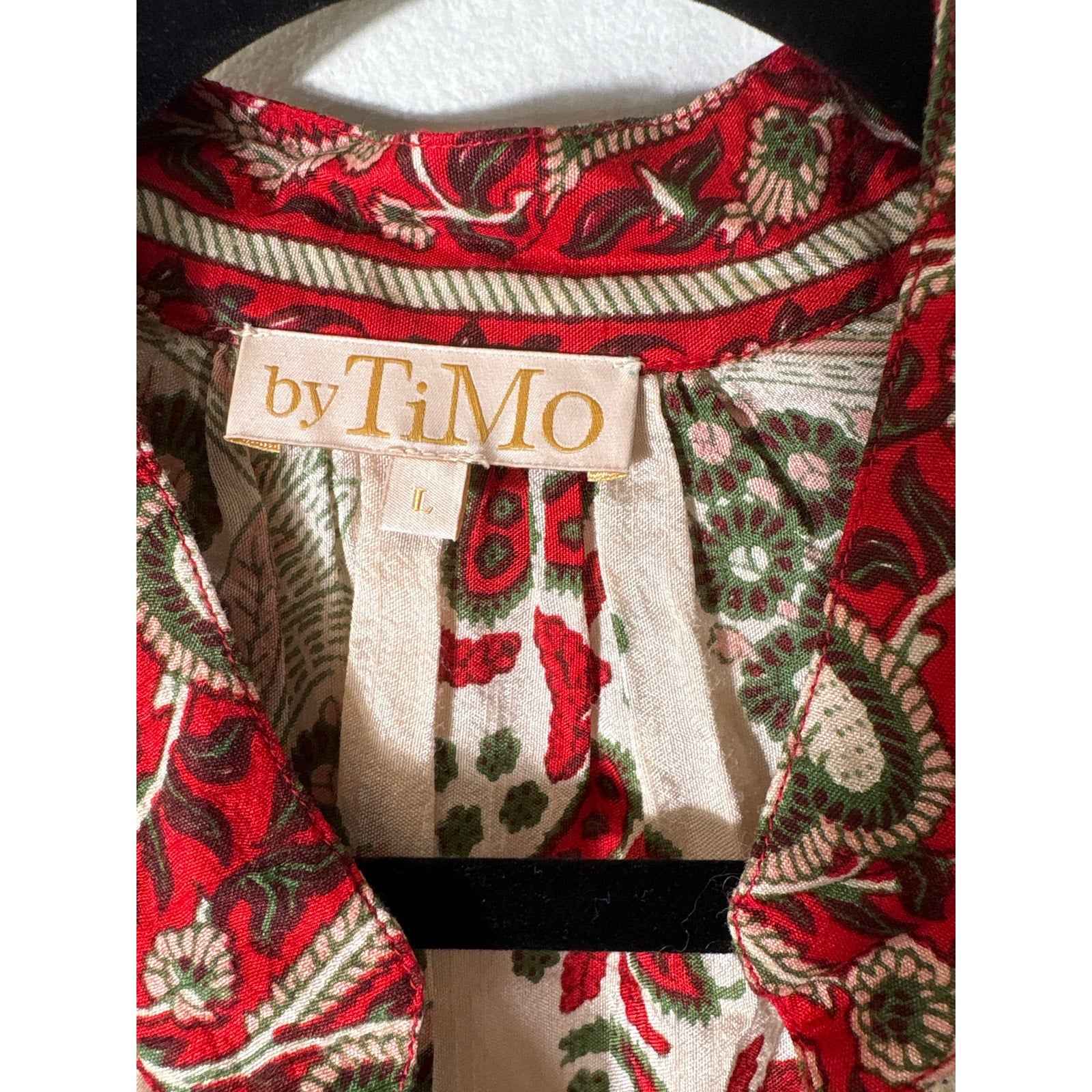 by TiMo Red and Off White Long Sleeve Belted Maxi Dress Sz L