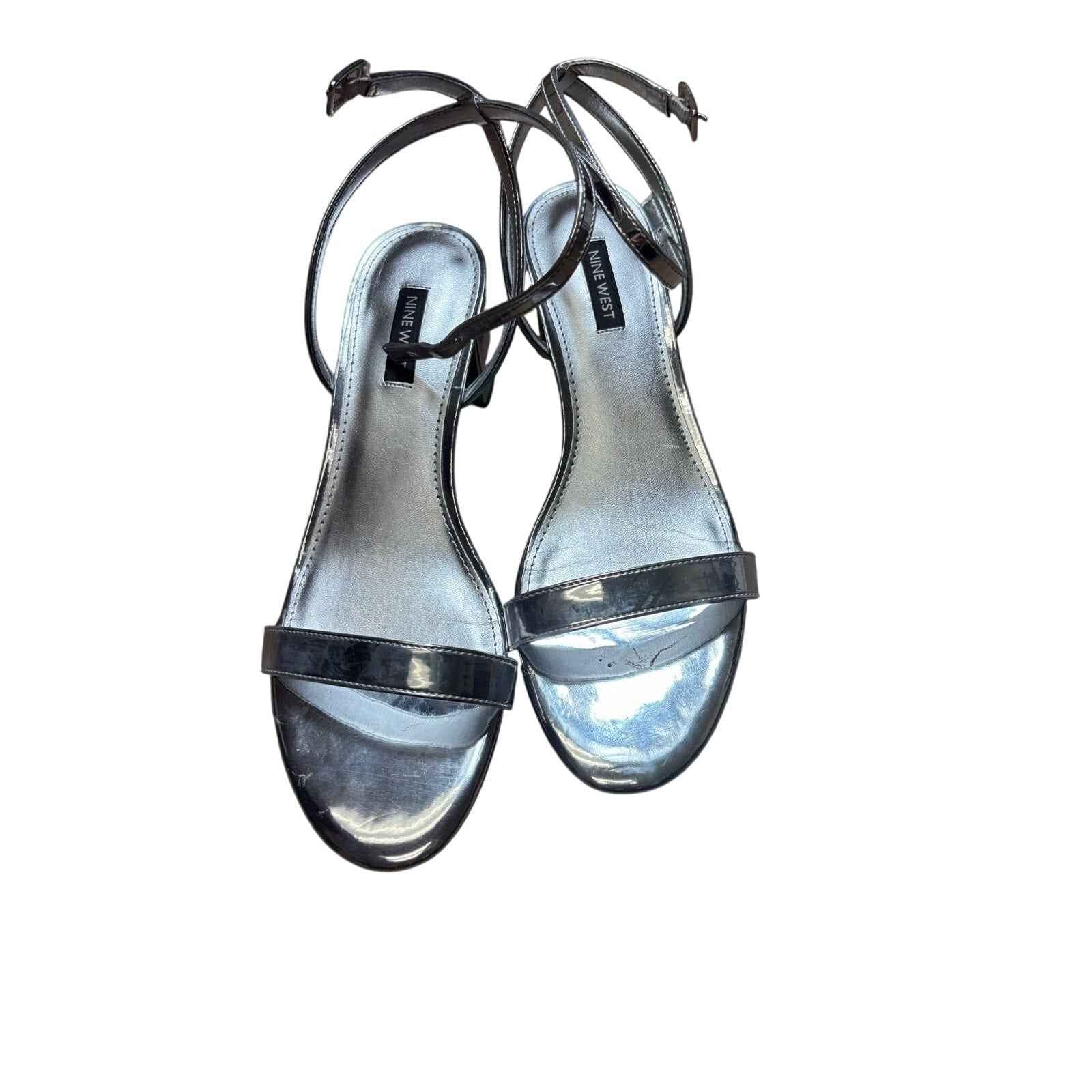 Nine West Silver Strappy Heels Sz 9