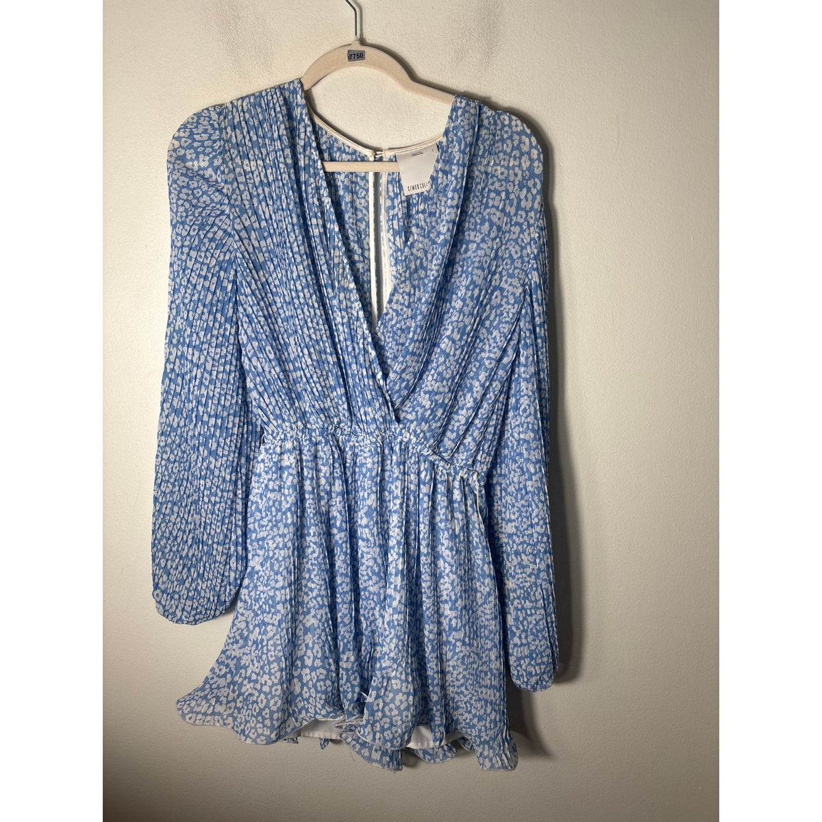 C/MEO Blue and White Cheetah Chiffon Dress Sz S