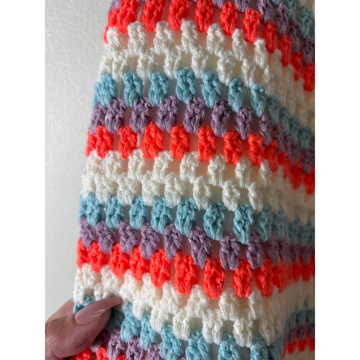 Self Contrast Anthropologie Orange Teal Crochet Mini Skirt Sz XS