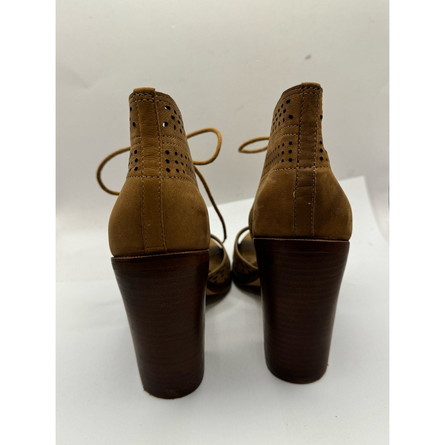 Gianni Bini Brown Chunky Heel Leather Open Toe Sandal Bootie Sz 6