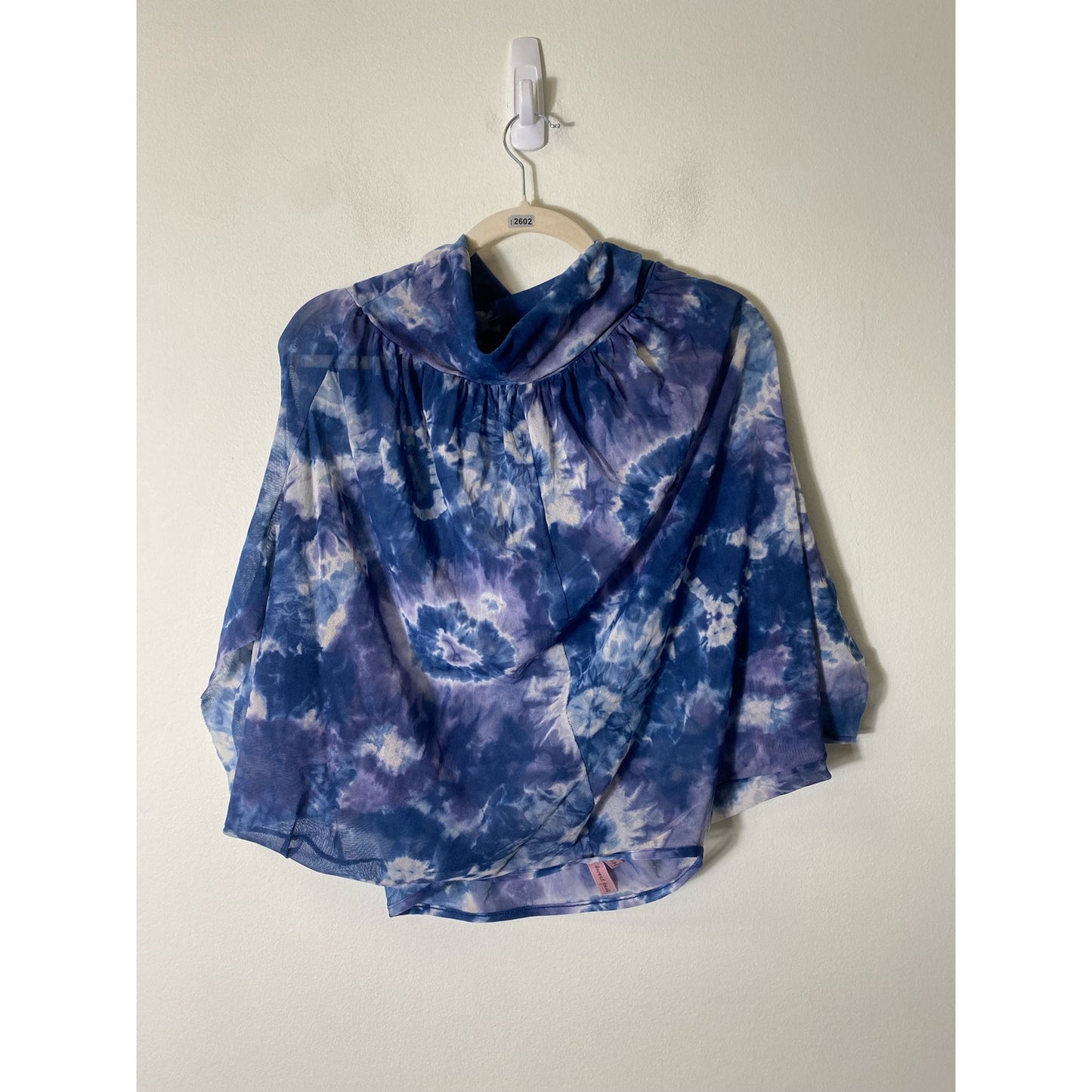 Sweet Pea Blue Short Sleeve Sheer Blouson Style Top Sz XS