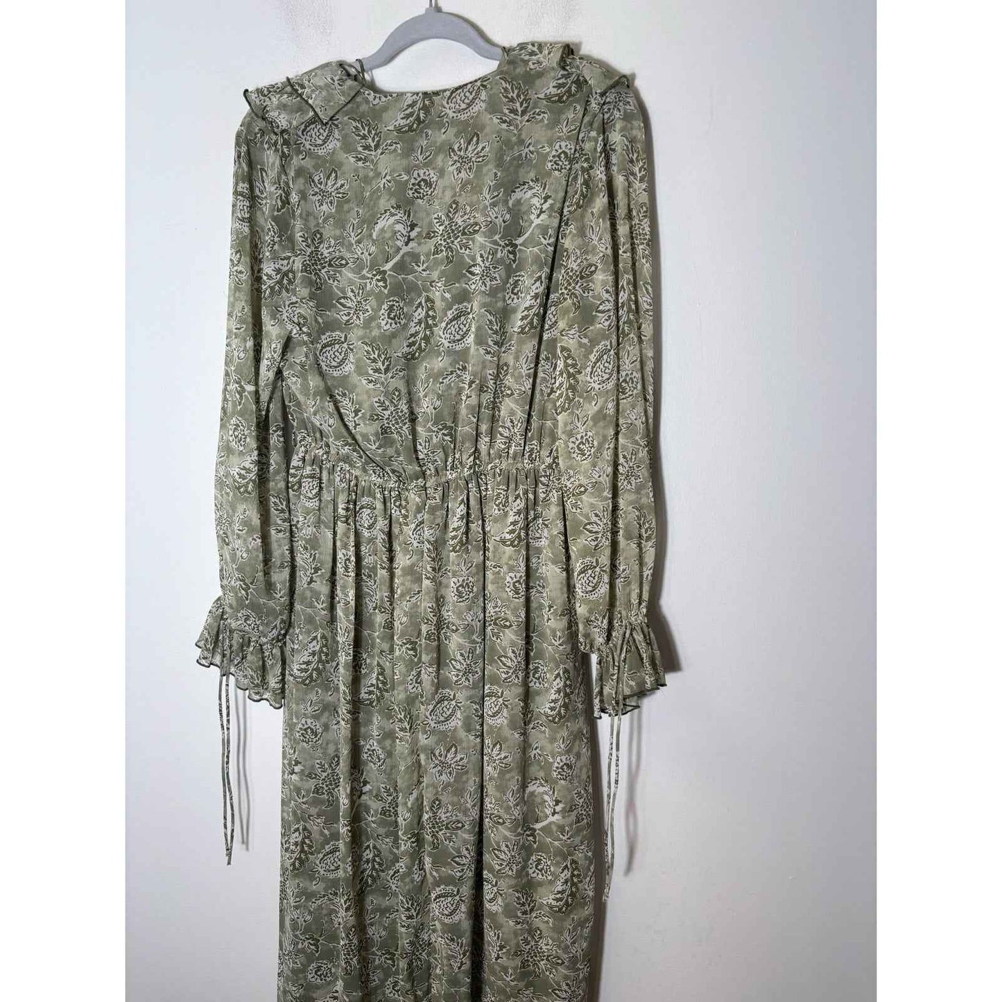 Zara Green Long Sleeve Deep V Maxi Dress Sz L