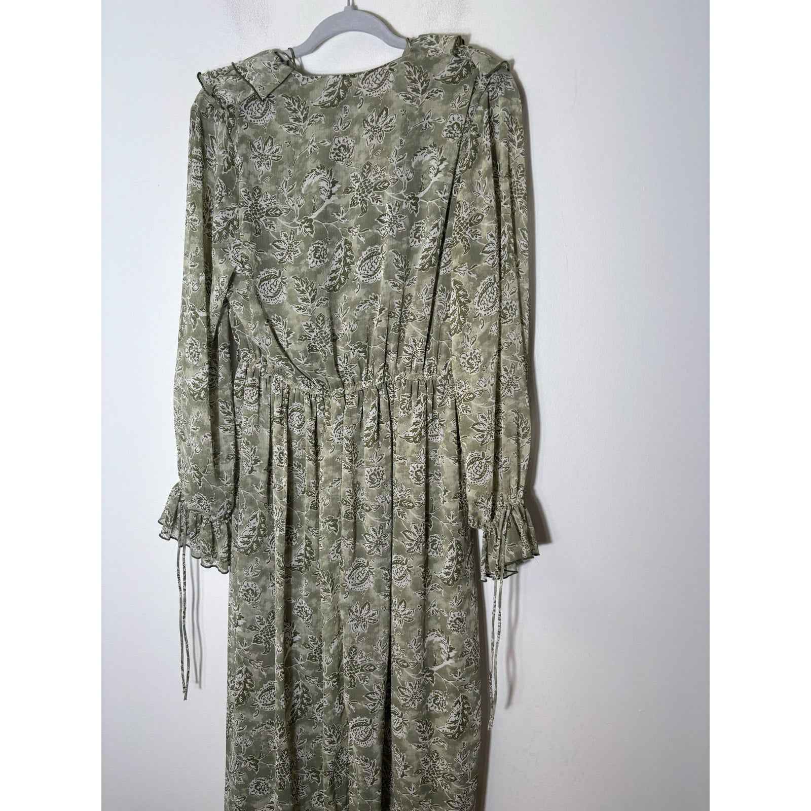 Zara Green Long Sleeve Deep V Maxi Dress Sz L
