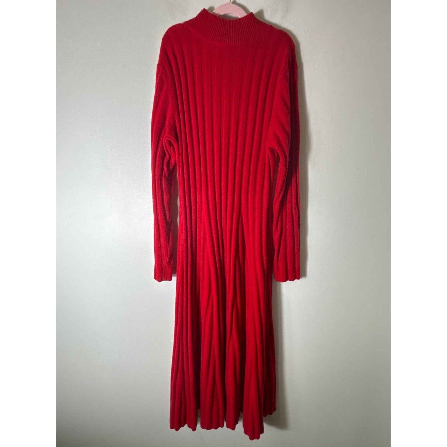 Saks Fifth Avenue Bright Red Long Sleeve Cashmere Fitted Sweater Dress Sz L