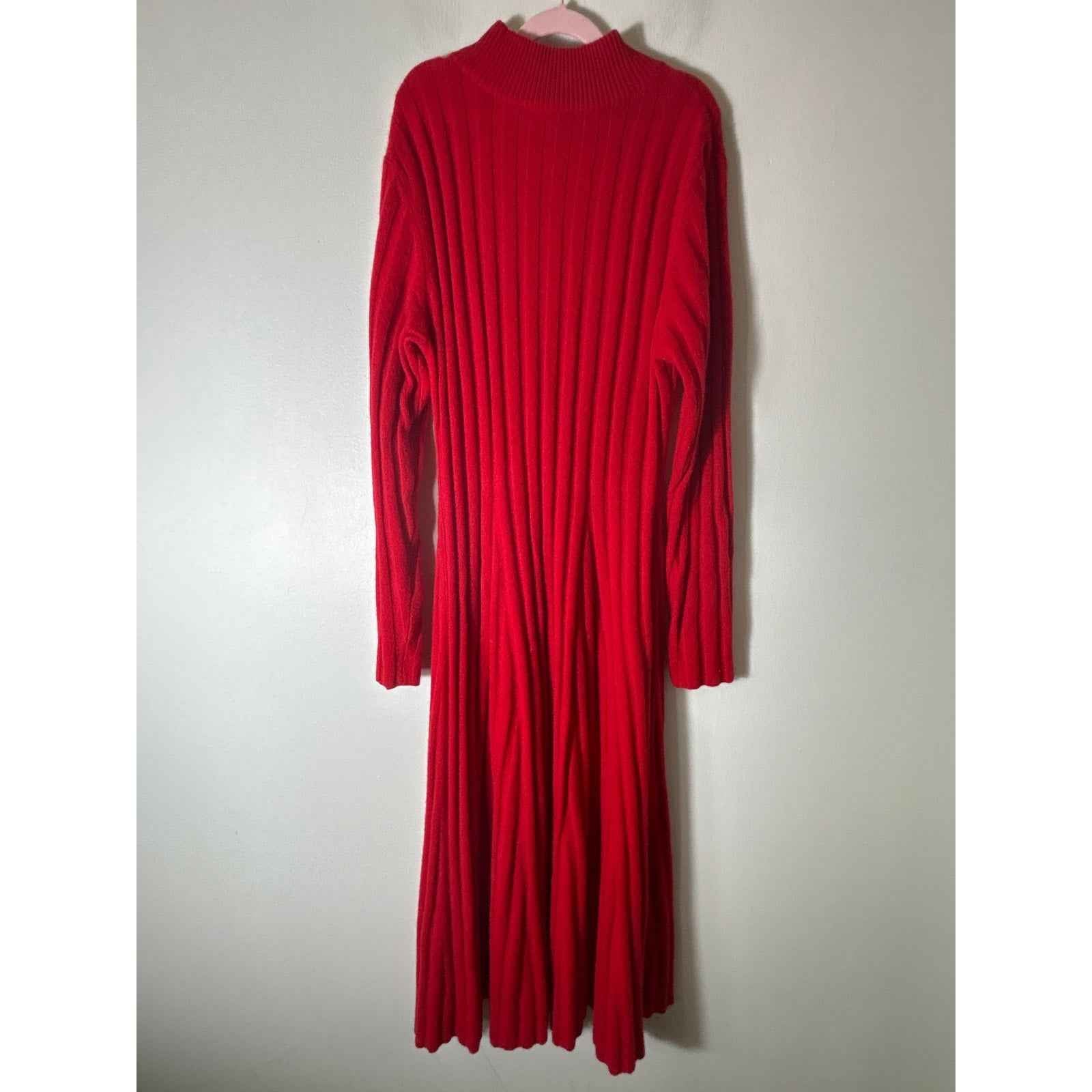 Saks Fifth Avenue Bright Red Long Sleeve Cashmere Fitted Sweater Dress Sz L