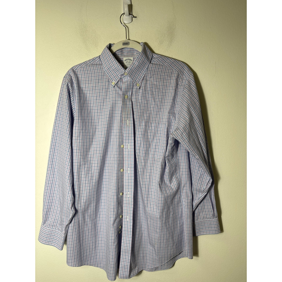 Mens Brooks Brother Lavendar/Navy Plaid Long Sleeve Button Up Shirt Sz L