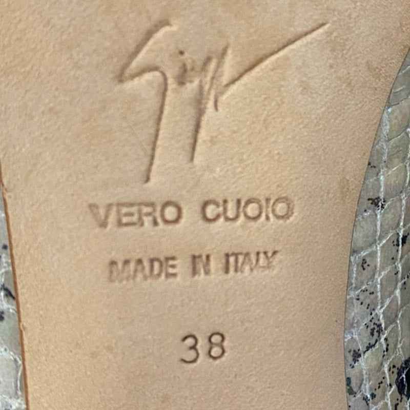 Giuseppe Zanotti Design Gold Snakeskin Peep Toe Stiletto Sz 38