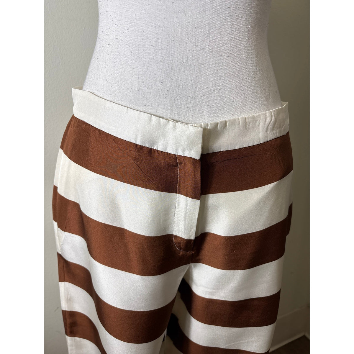 Cult Gaia Silk Cream and Brown Stripe Pant Sz 6