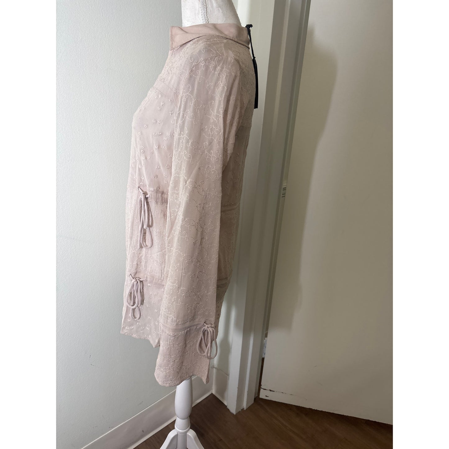 NWT Allsaints Dusty Pink Long Sleeve Embroidered Shirt Sz S