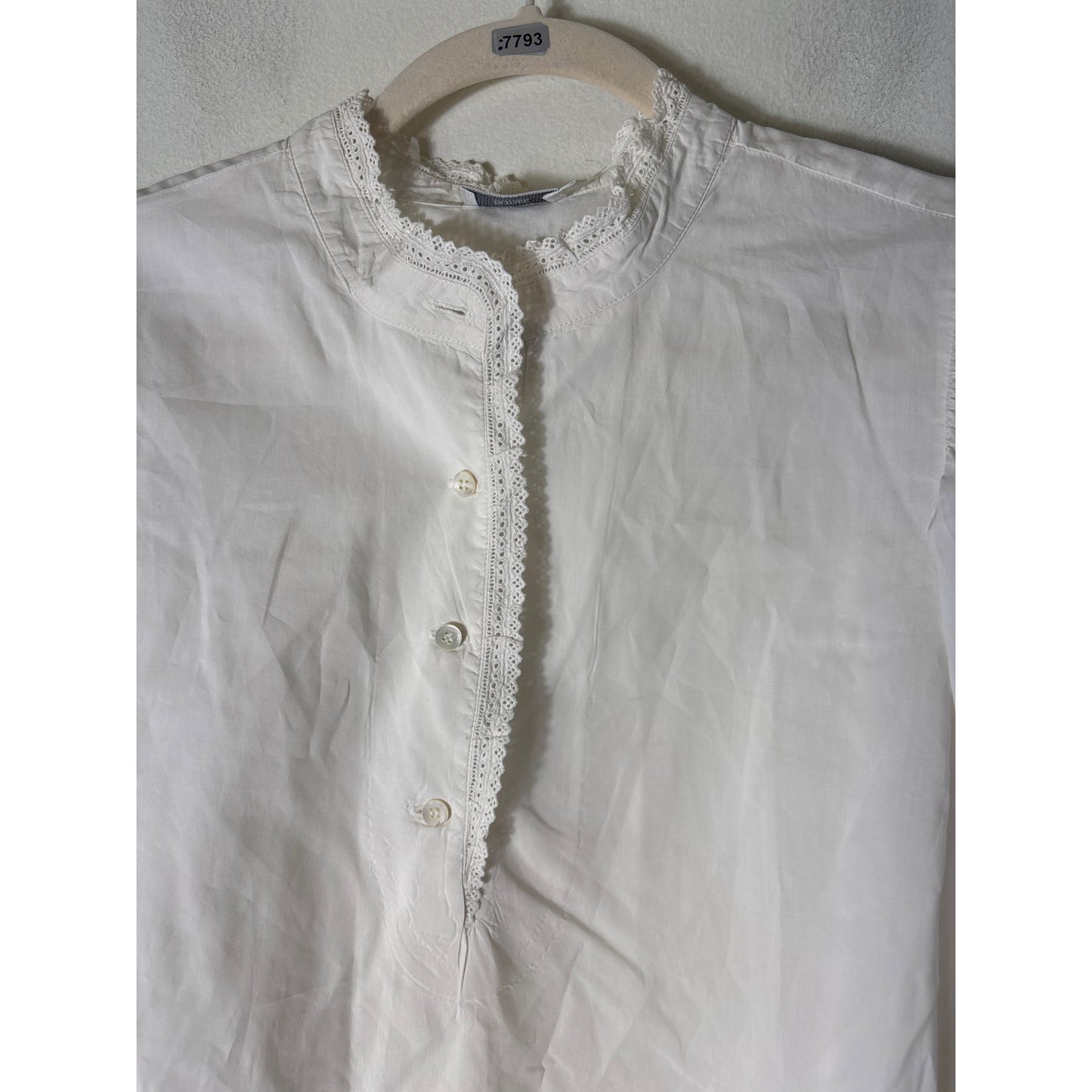 Closed White Cotton Eyelet Lace Trimmed Blouse Sz L