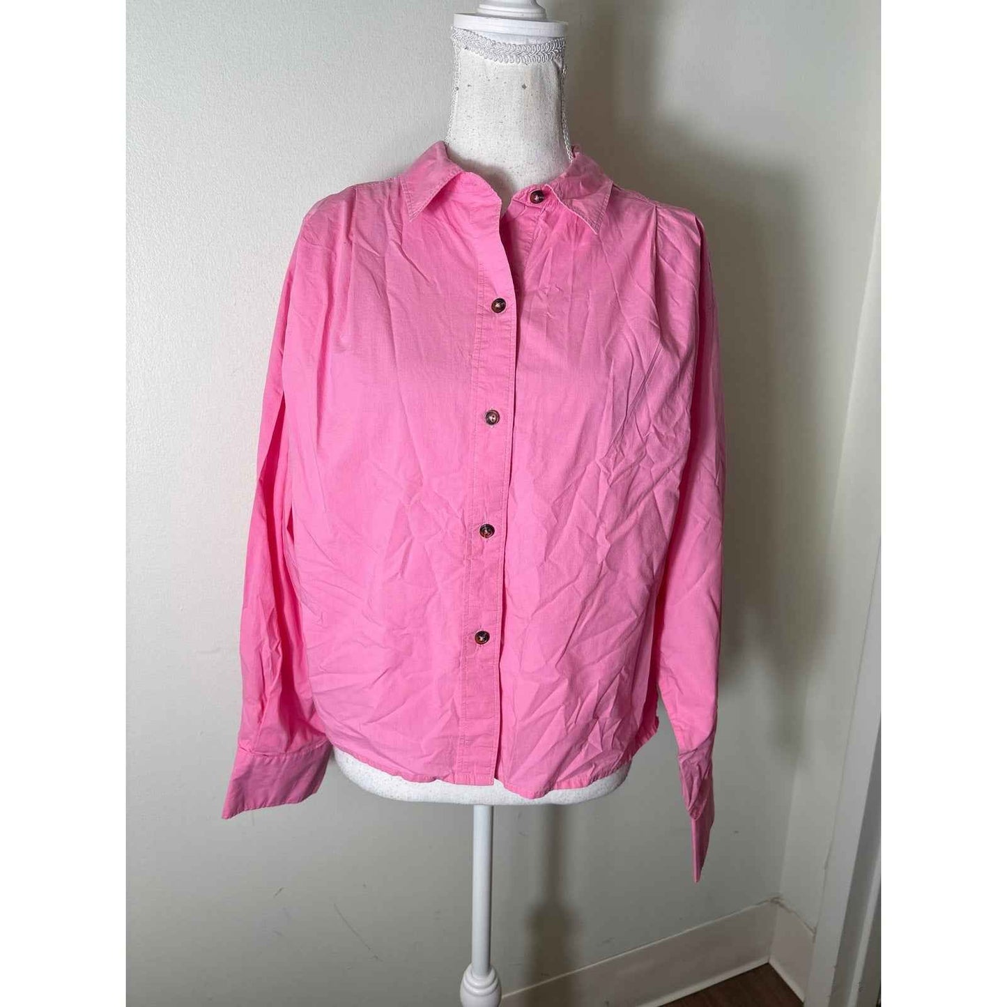 eTica Organic Cotton Pink Long Sleeve Button Up Shirt Sz S