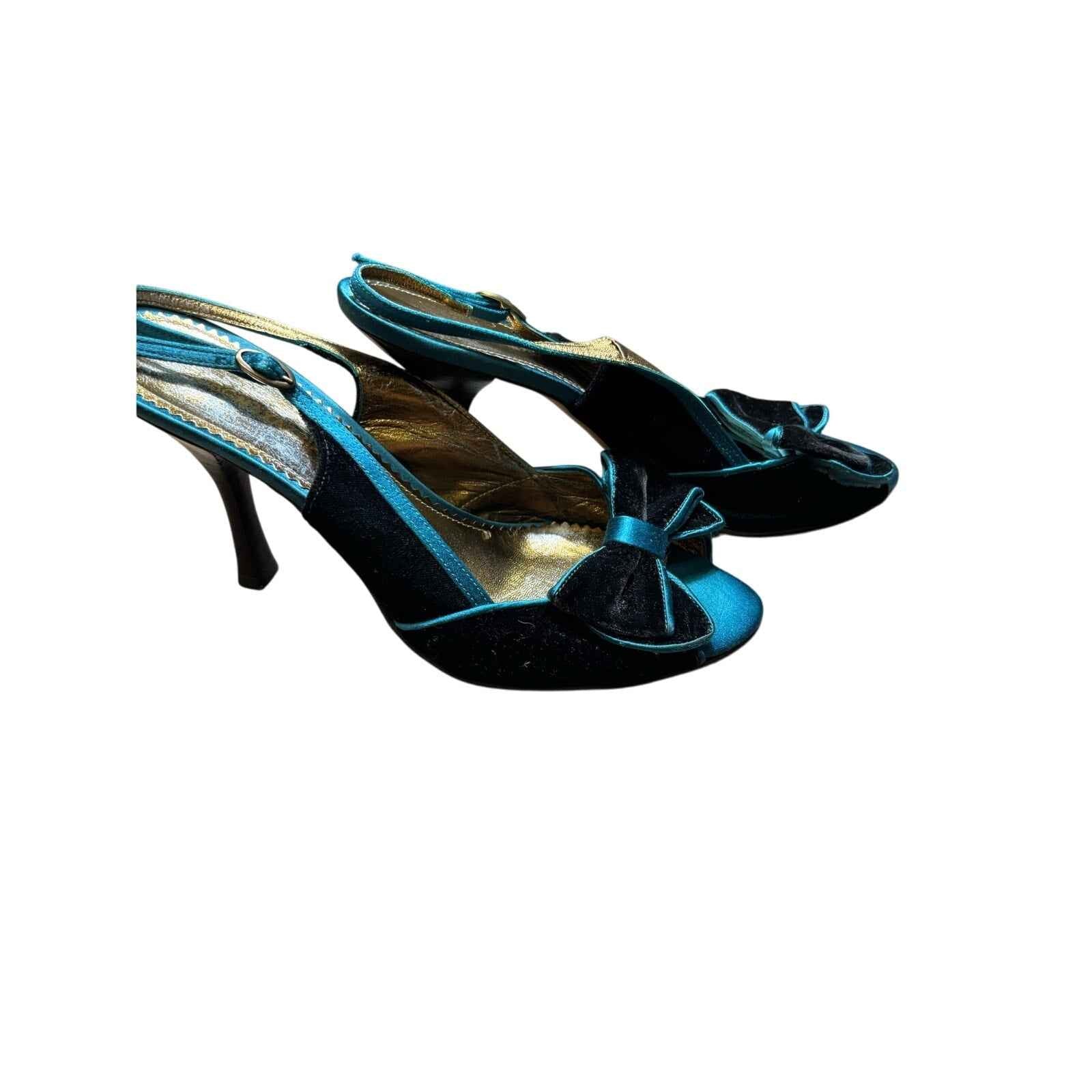 BCBG Teal Peep Toe Sling Back Heels Sz 8