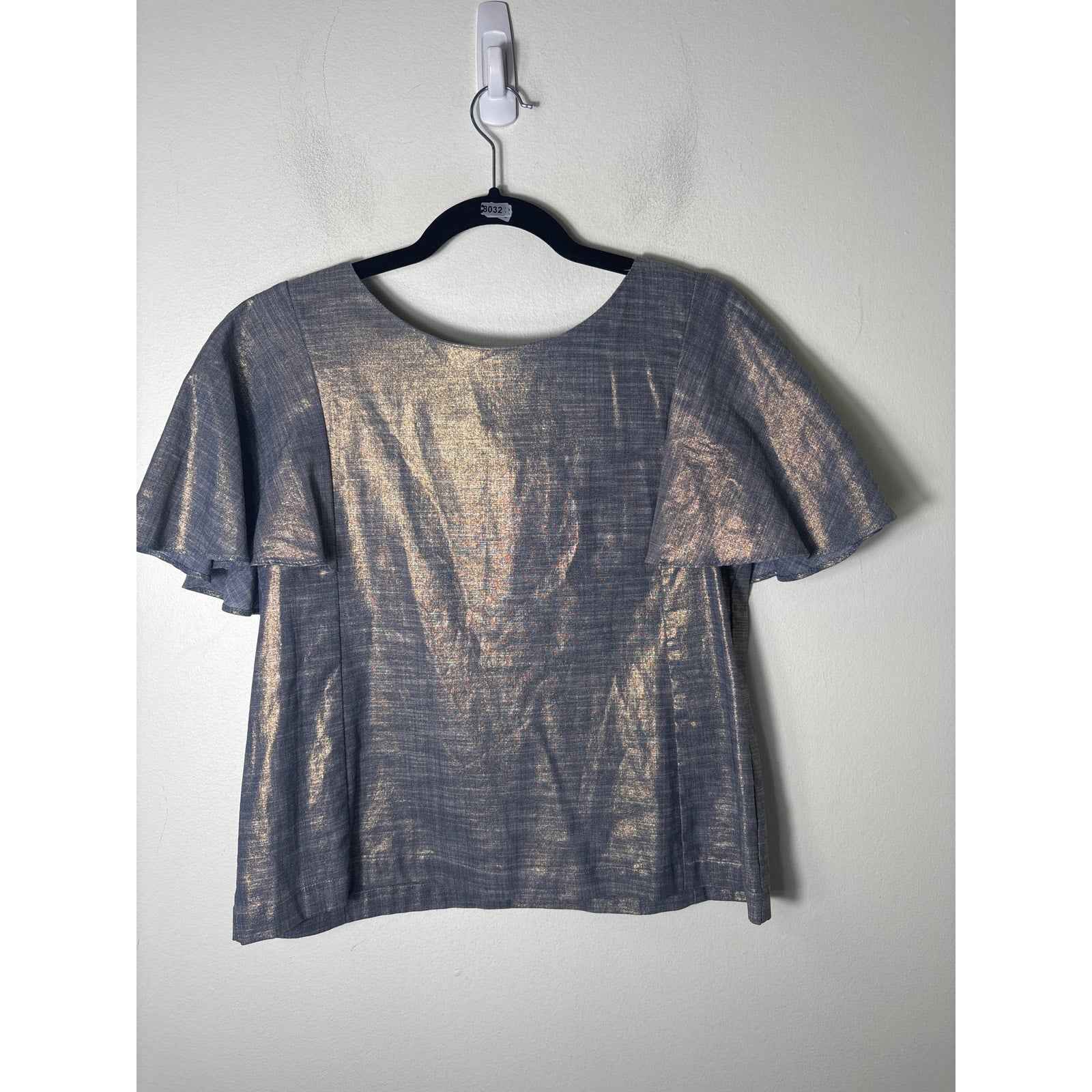 Waverly Gray Metallic Silver Flutter Sleeve Box Cut Shirt Sz XS
