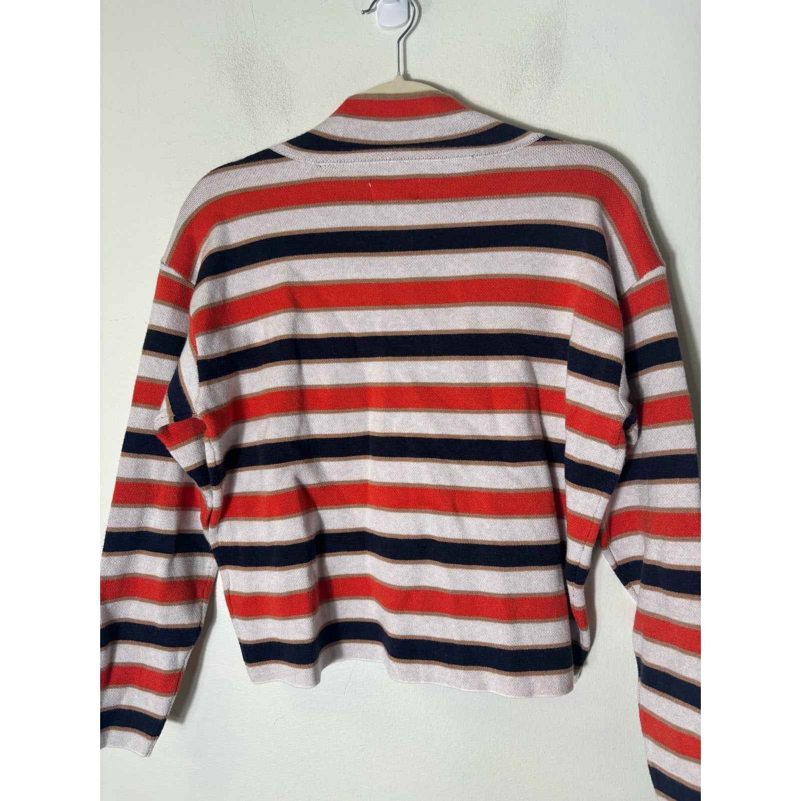 Maeve Orange and Navy Stripe Long Sleeve Mock Neck Sweater Sz XS
