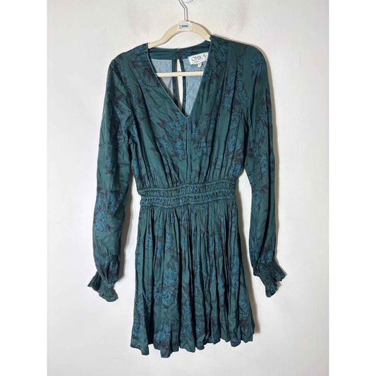 Omika Deep Green Floral Long Sleeve Knee Length Dress Sz XS