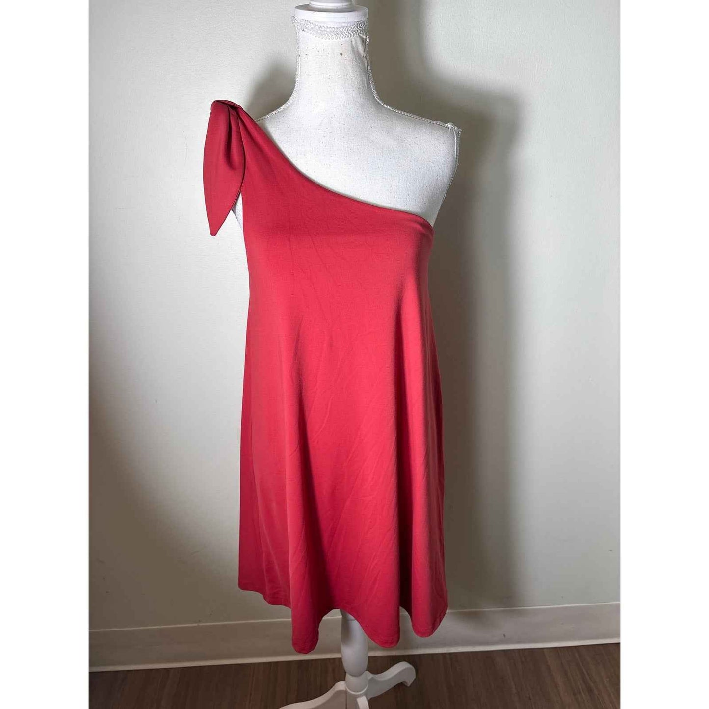 Susana Monaco Red One Shoulder Blouson Ruched Knee Length Dress Sz S