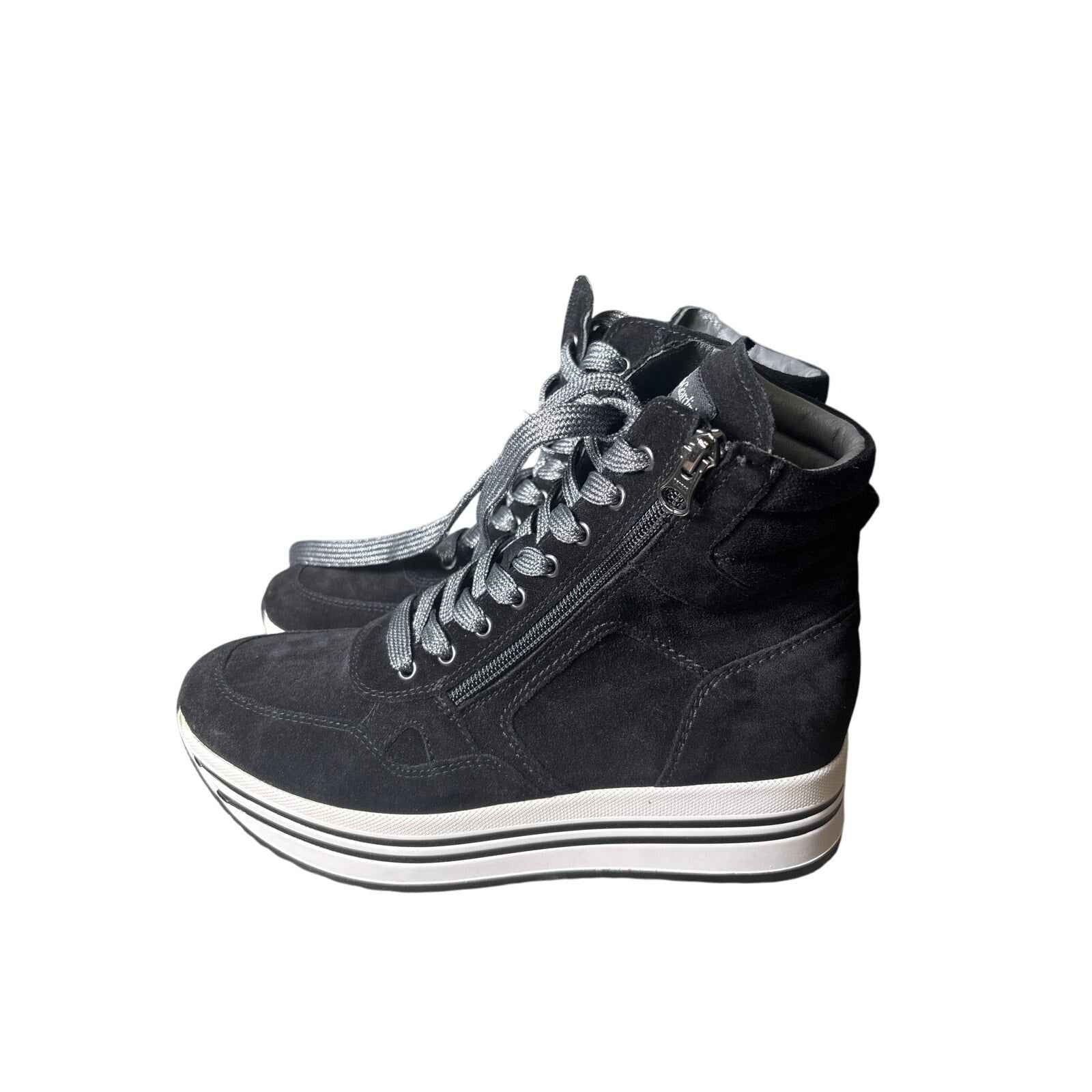 NWOB Nero Giardini Black Suede Stacked Boots Sz 38 (7.5)