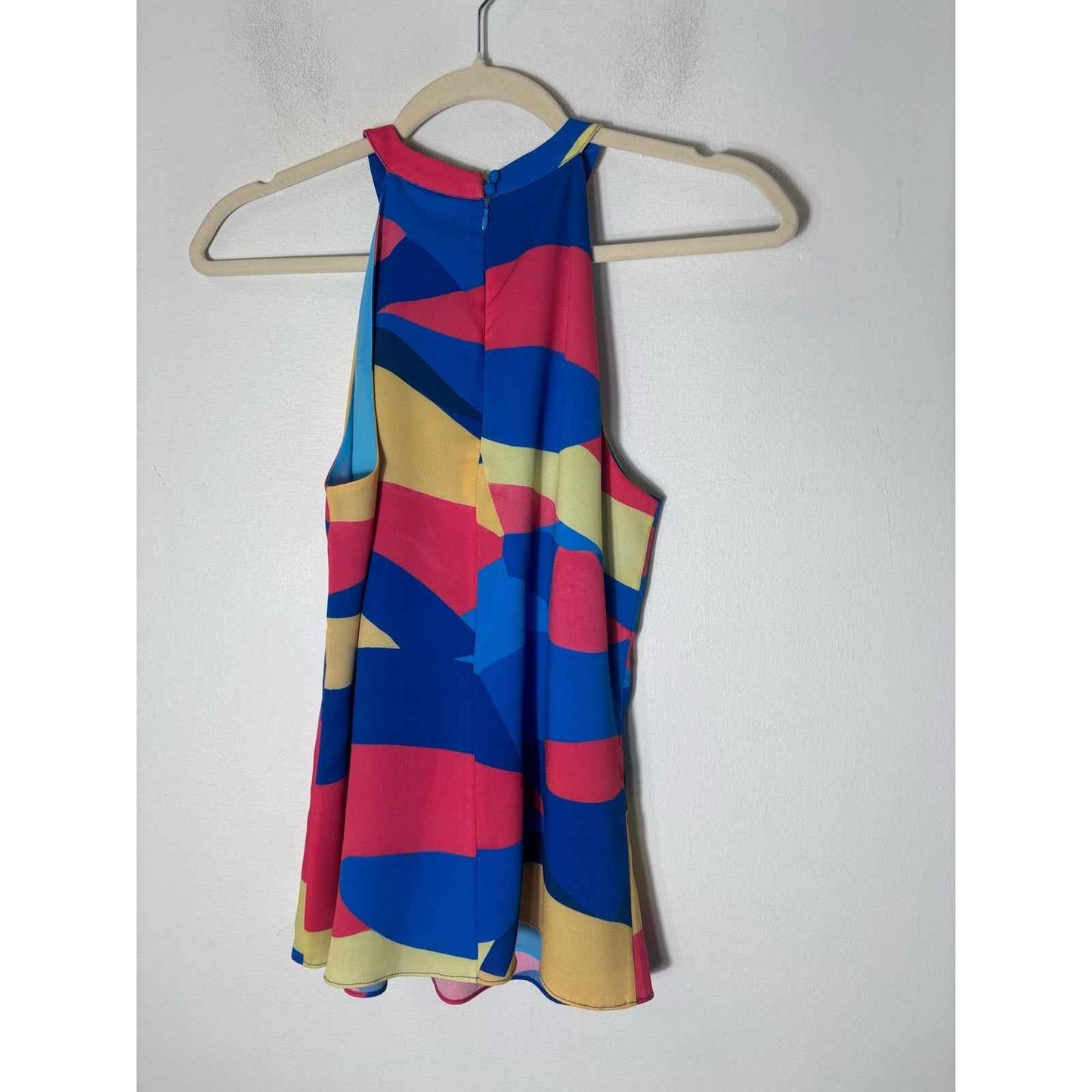 Ecru Blue Yellow Sleeveless Keyhole Trapeze Tank Sz XS