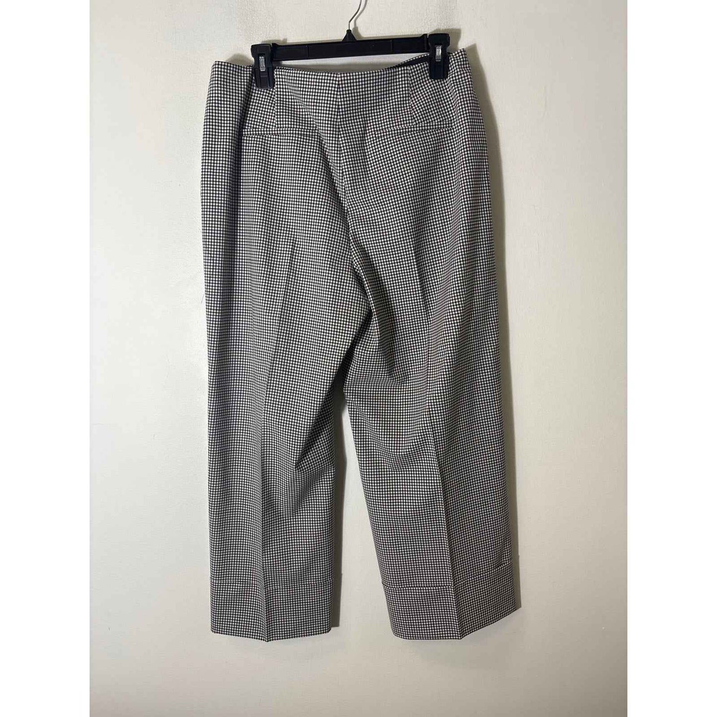 Theory Black and White Plaid Flat Front Wide Leg Pants Sz 10
