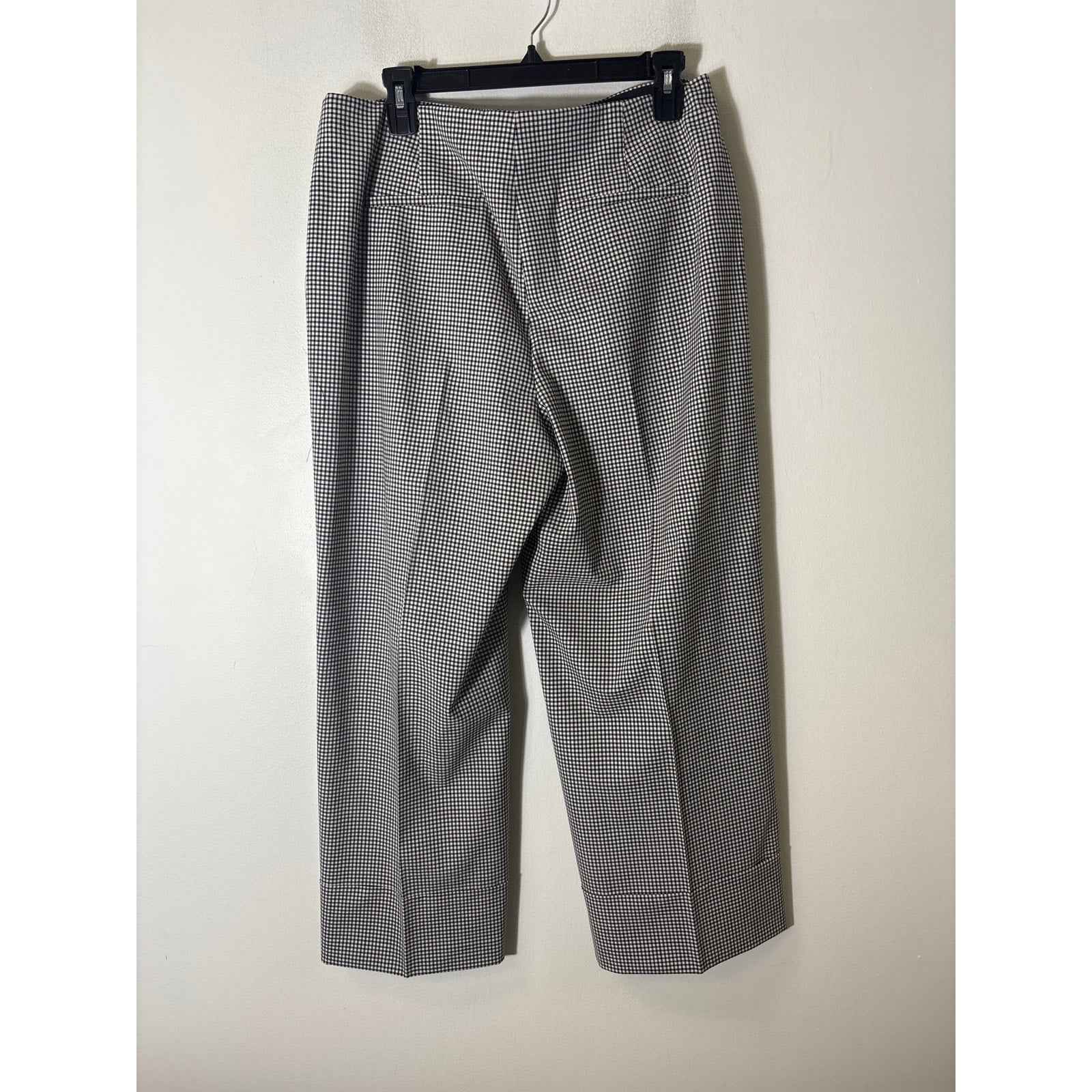 Theory Black and White Plaid Flat Front Wide Leg Pants Sz 10