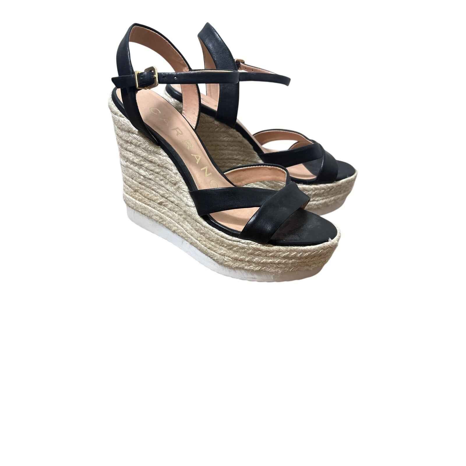 Carrano Black Raffia Wedge Shoes Sz 8