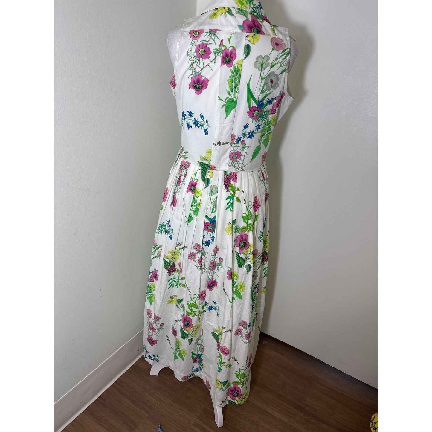 Buru White Cotton Floral Maxi Dress Sz S