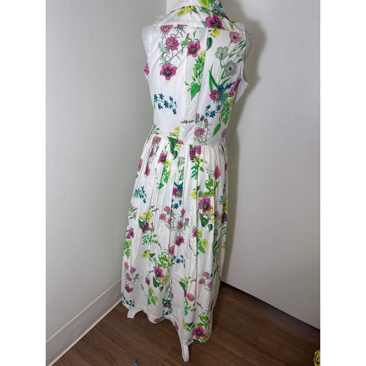 Buru White Cotton Floral Maxi Dress Sz S