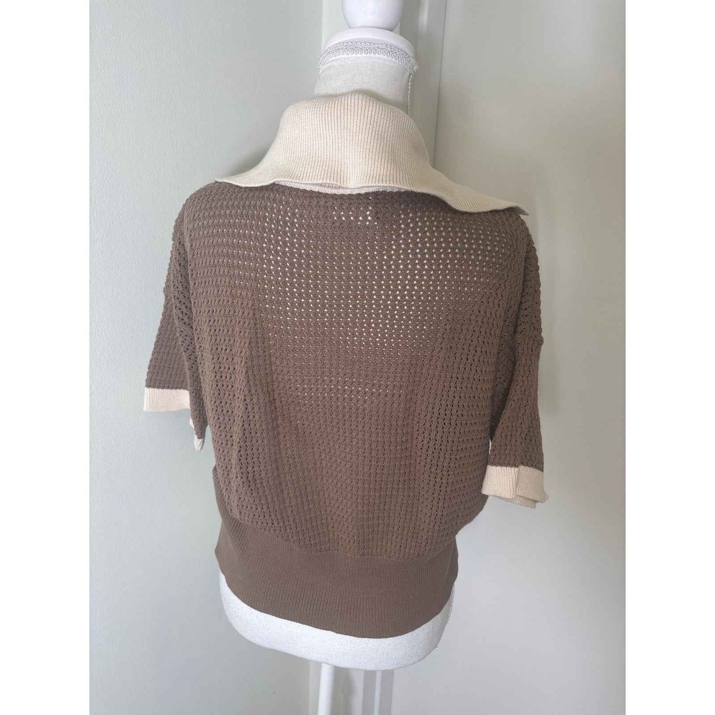 Varley Brown Cypress Turn Up Pant in Stretch Twill, Sweater is Finch Knit Polo Sz S