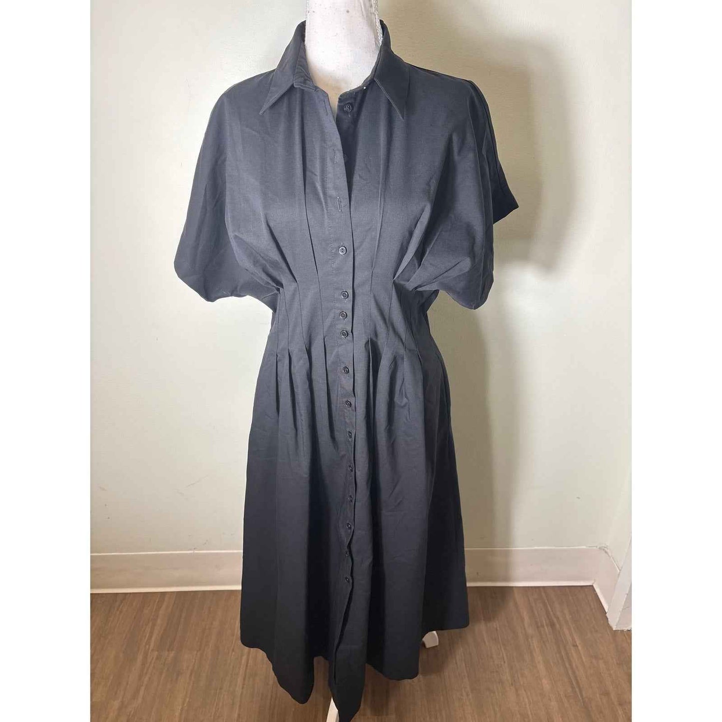 Exquise Black Short Sleeve "Tobie" Button Up Maxi Dress Sz M