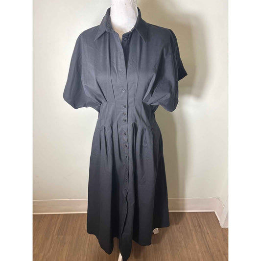 Exquise Black Short Sleeve "Tobie" Button Up Maxi Dress Sz M