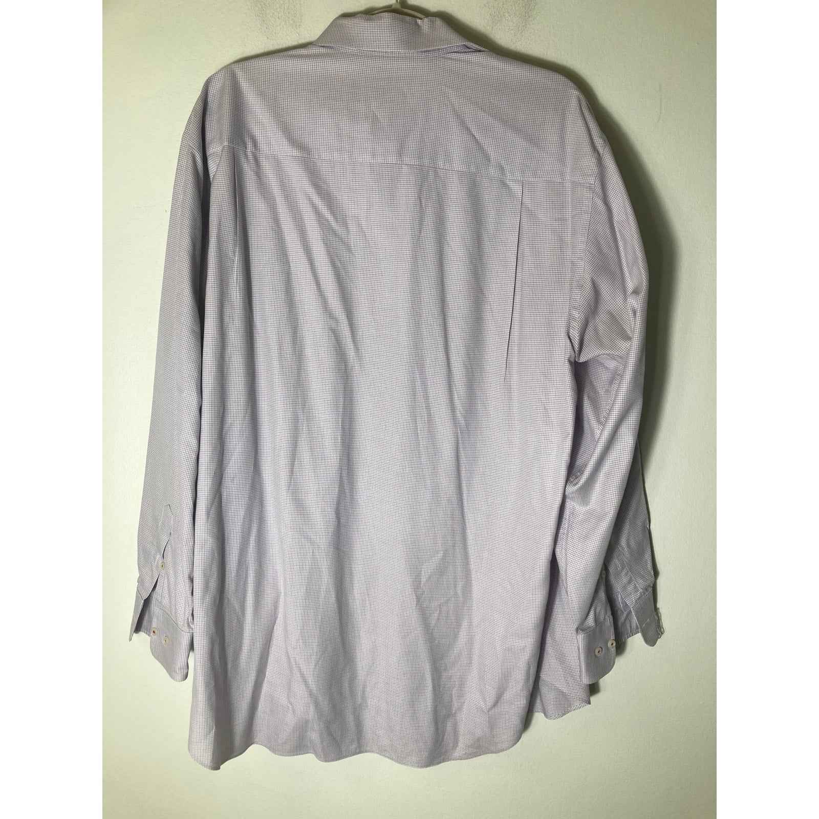 Men's David Donahue Red Blue Plaid Long Sleeve Cotton Button Down Sz 17.5; 34/35