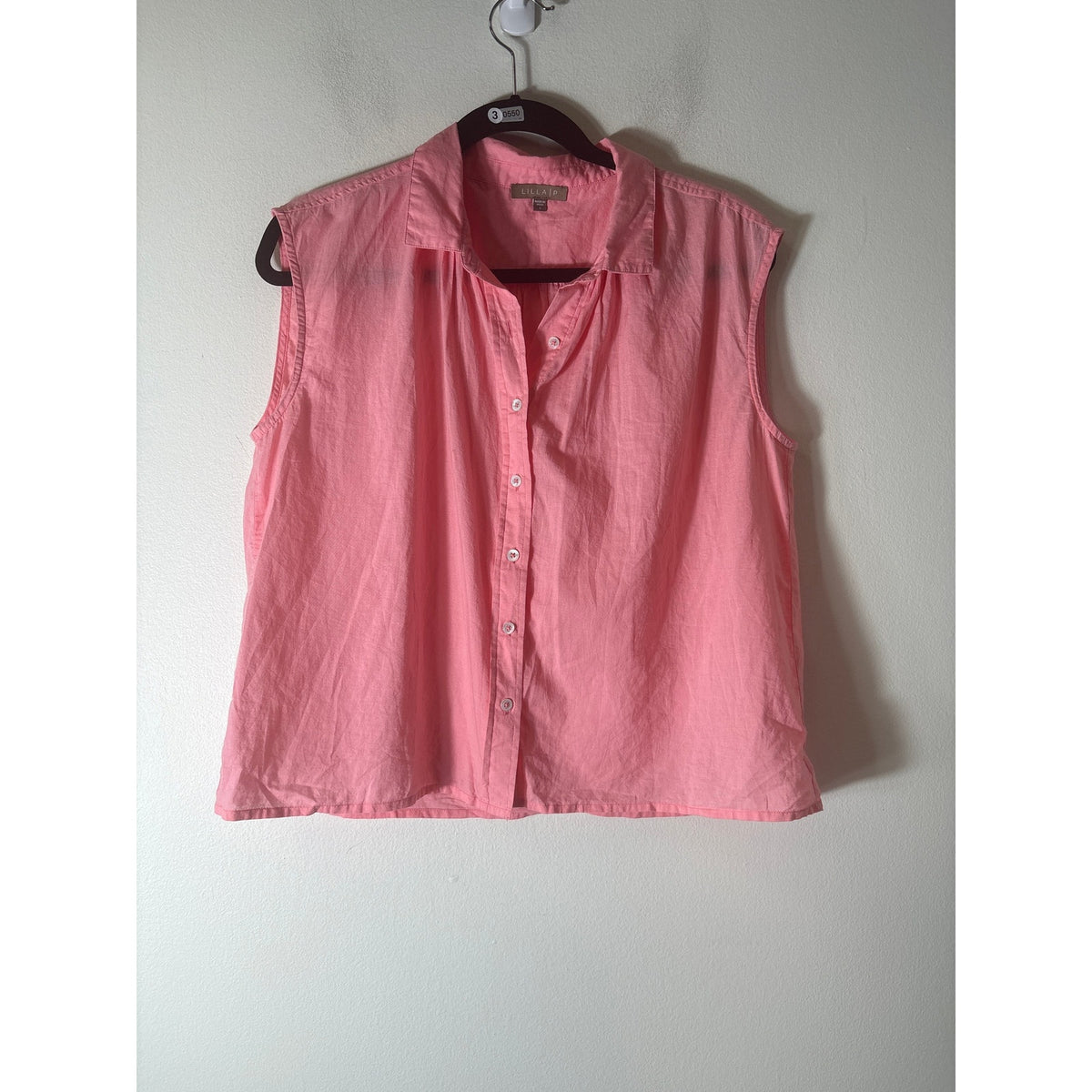 Lilla P Pink Sleeveless Cropped Button Up Shirt Sz S