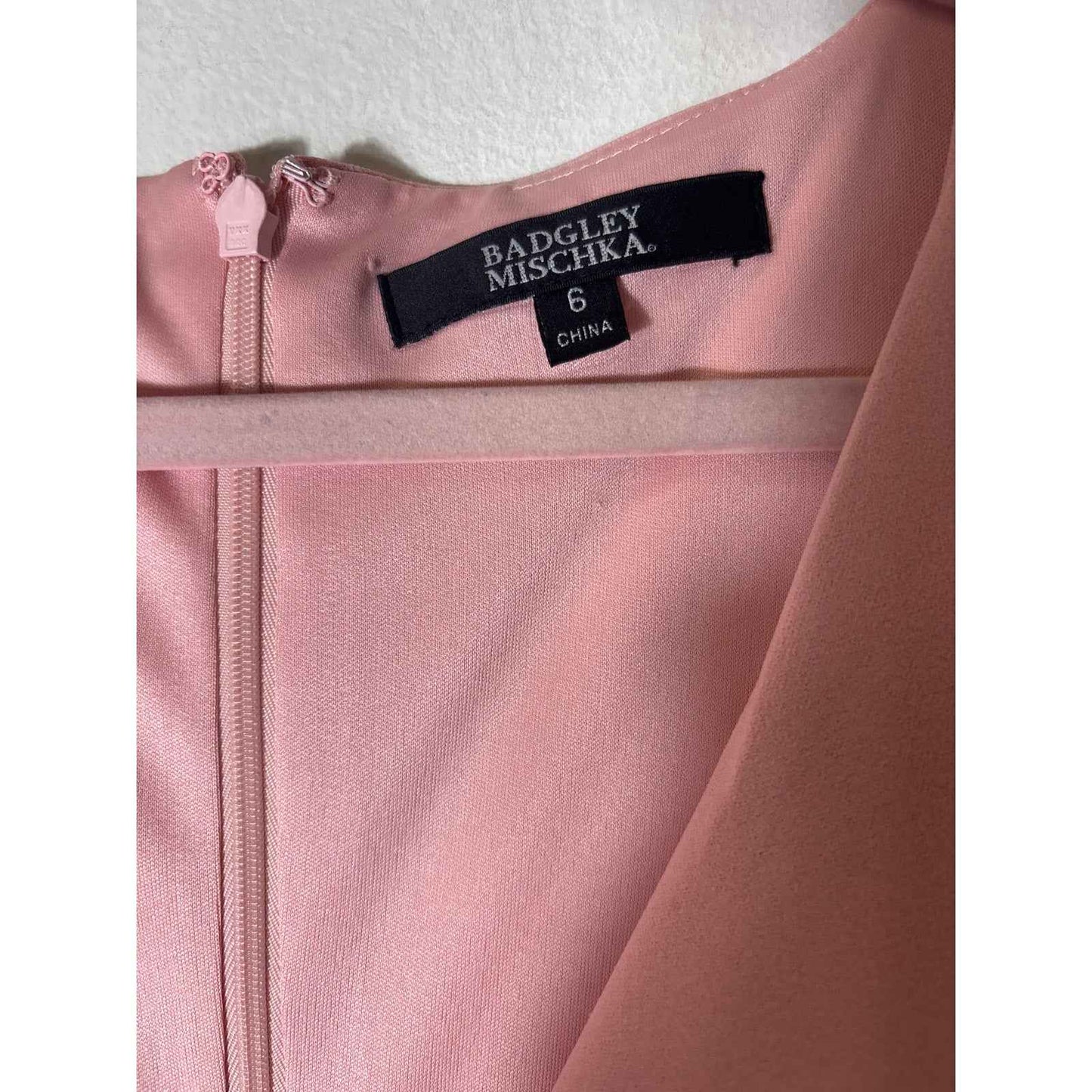 Badgley Mischka Blush Pink Half Sleeve Floor Length Ruffle Gown Sz 6