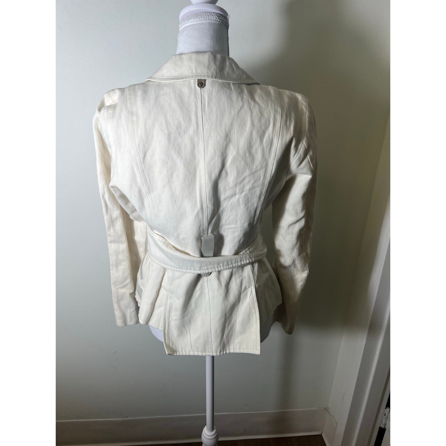 Mackage Off White Long Sleeve Cotton/Leather Belted Blazer Jacket Sz M