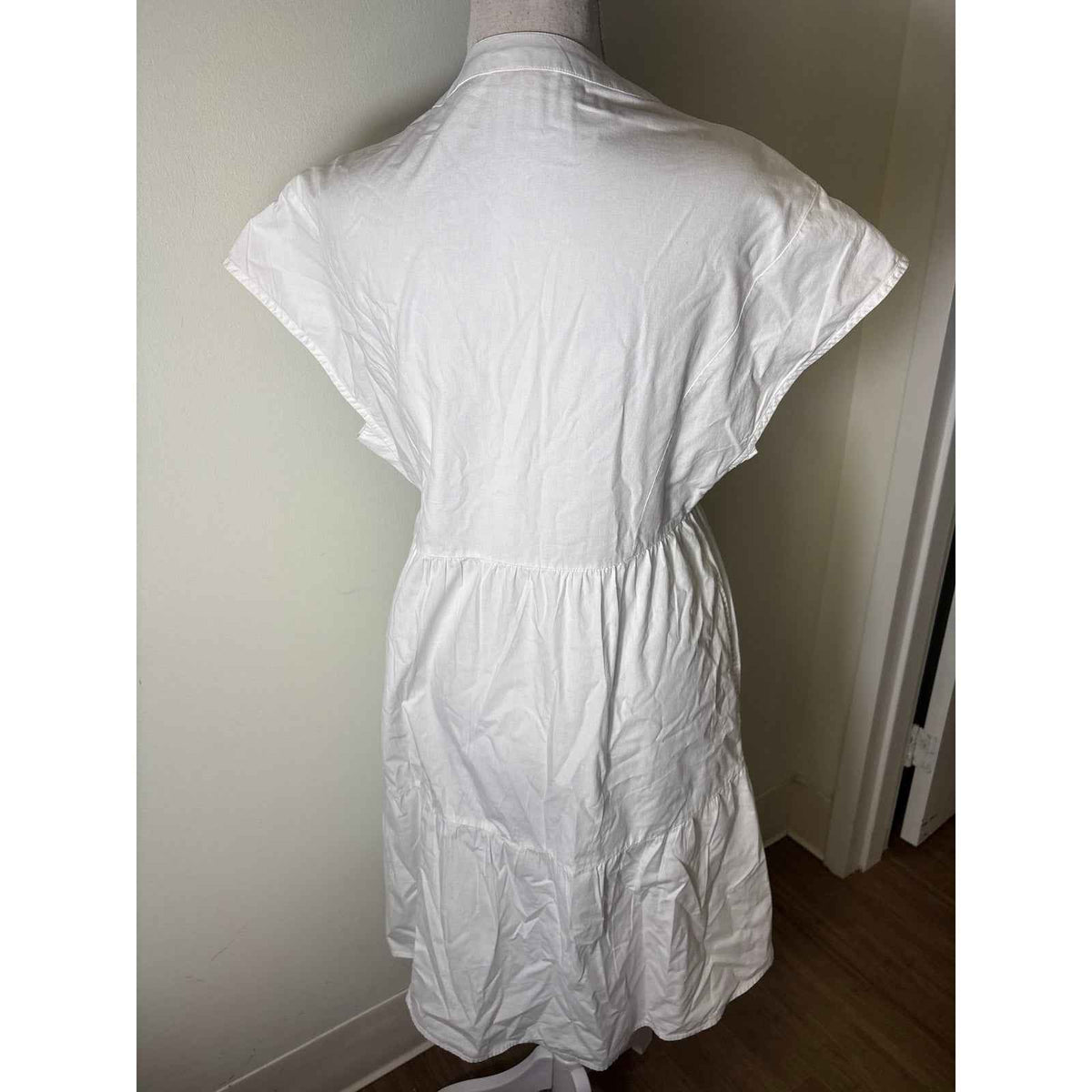 Frances Valentine White Cotton V Neck Button Up Midi Sz S