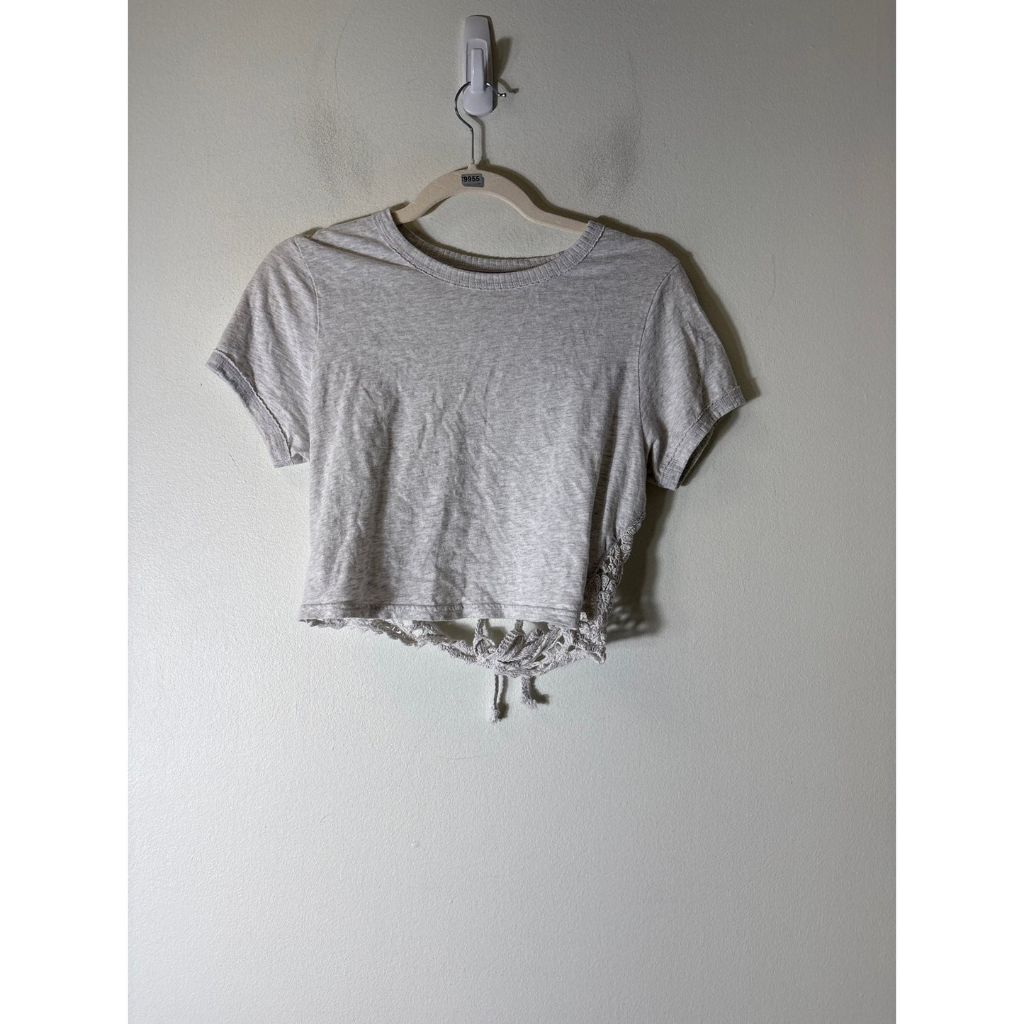 Aerie Gray Crochet Tie Back Top Sz L