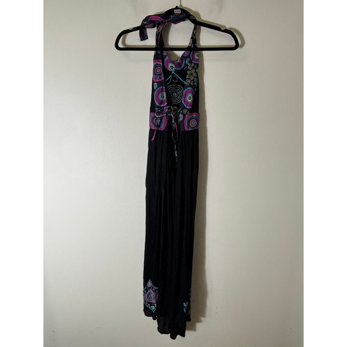 Jaxli Black Boho Halter Backless Maxi Dress Sz M