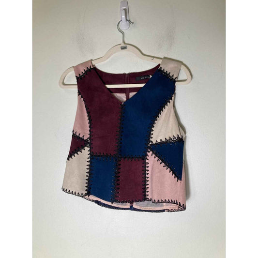 NWT Ark & Co. Maroon Navy Patchwork Faux Suede Vest Sz S
