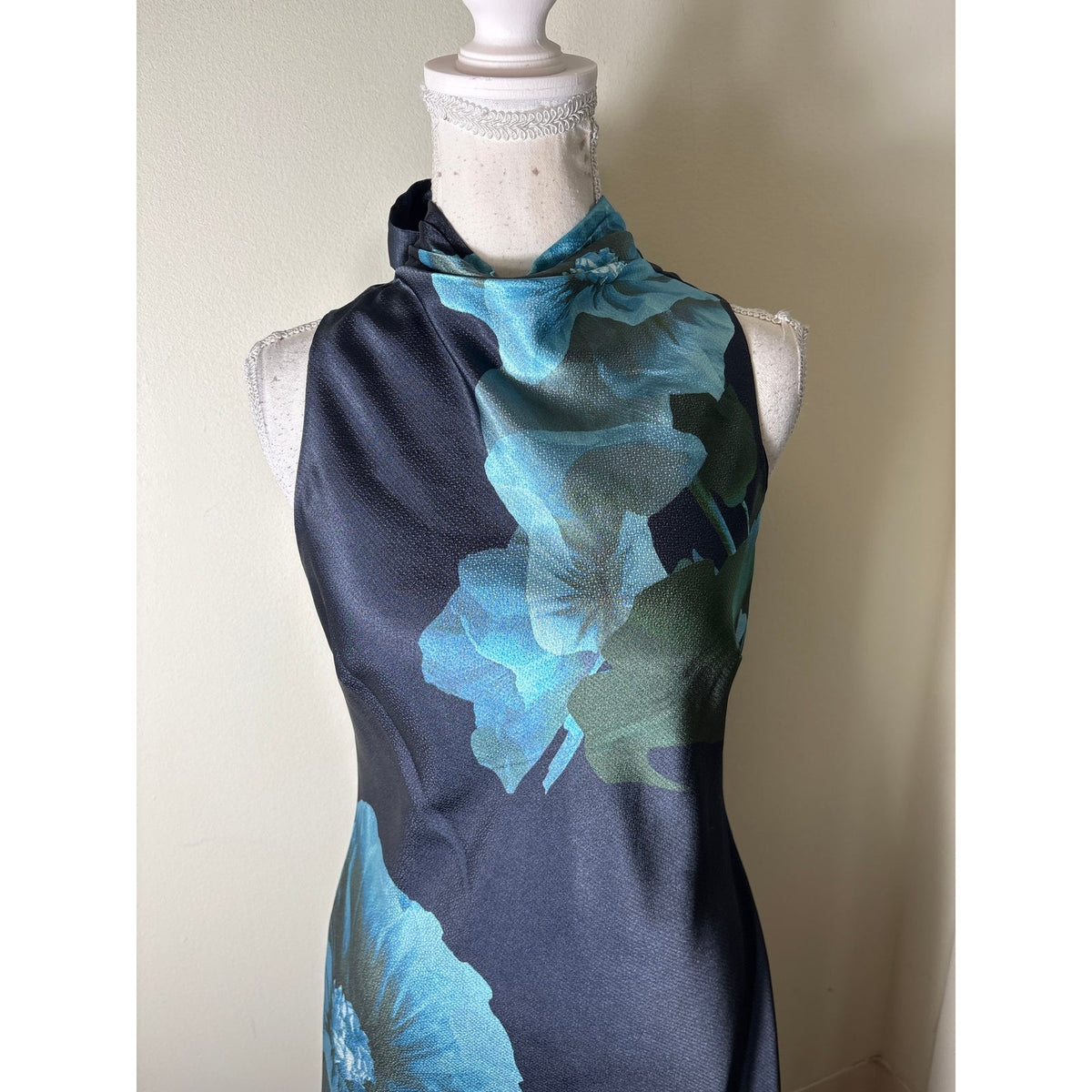 Ted Baker Navy Floral Halter Tie Neck Maxi Dress Sz 1 (2-4)