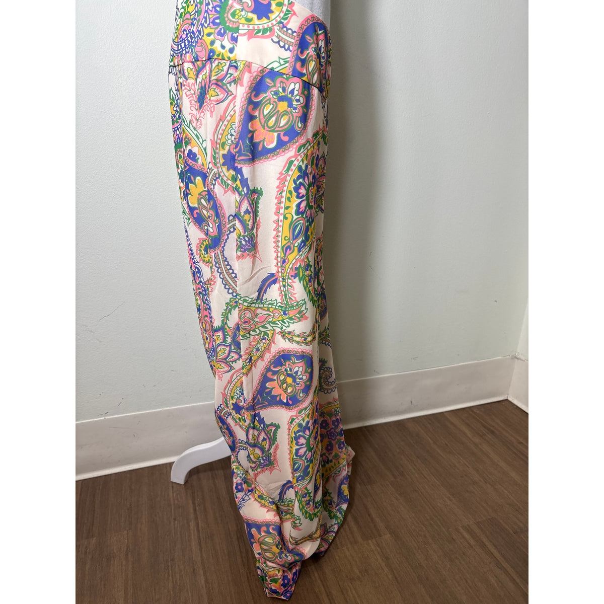Julie Brown NY Off White Paisley Back Zip Wide Leg Pants Sz 10