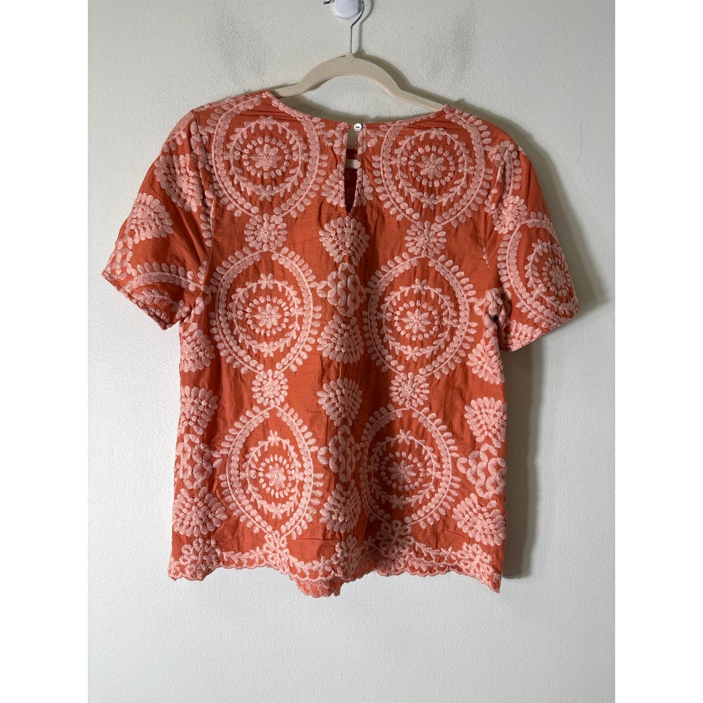 eri + ali Orange Embroidered Short Sleeve Cotton Shirt Sz S