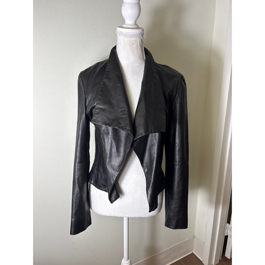 Hunter Bell Black Leather Open Front Jacket Sz M