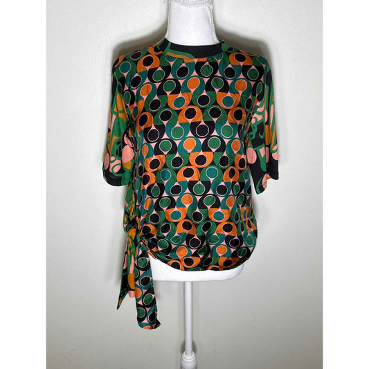 La Double J Silk Pink/Green/Orange Pattern Top Sz S
