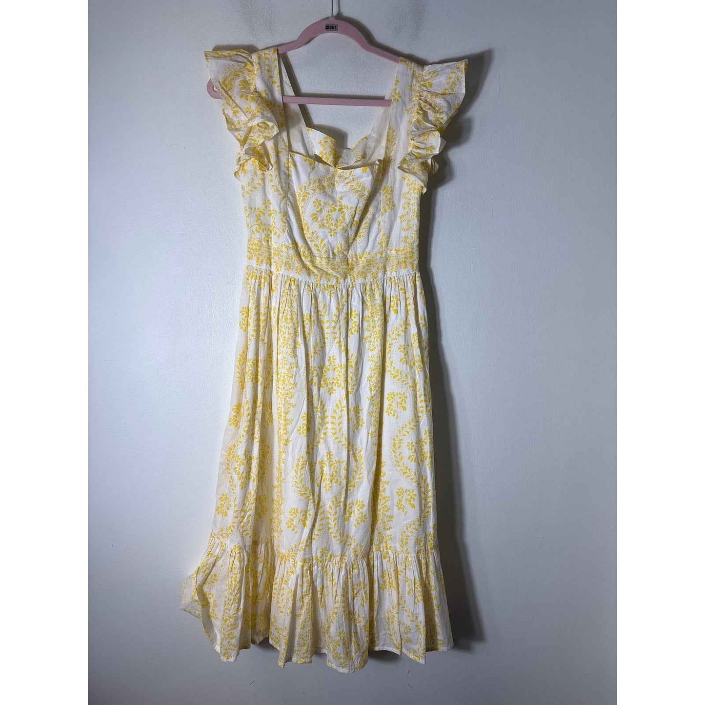 NWT Monsoon and Beyond Yellow and White Flutter Sleeve Maxi Dress Sz XS