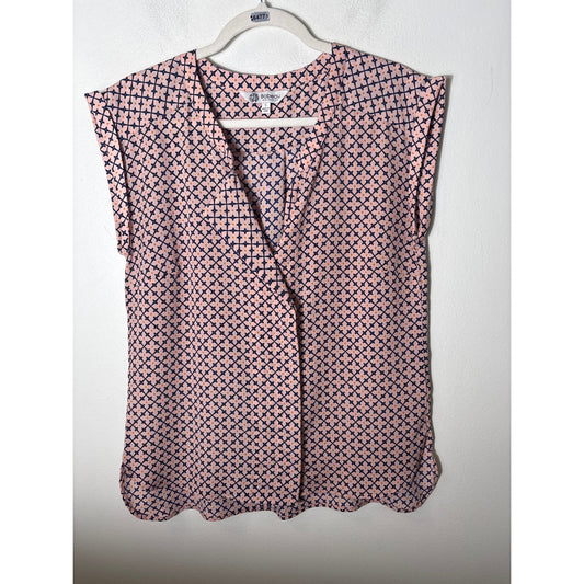 Bobeau Collection Pink Navy Sleeveless V-Neck Blouse Sz S