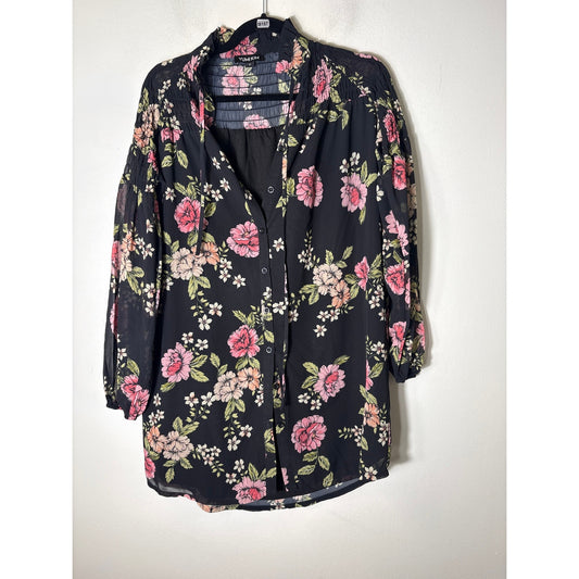Yumi Kim Black Floral Long Sleeve Mini Shift Dress Sz S