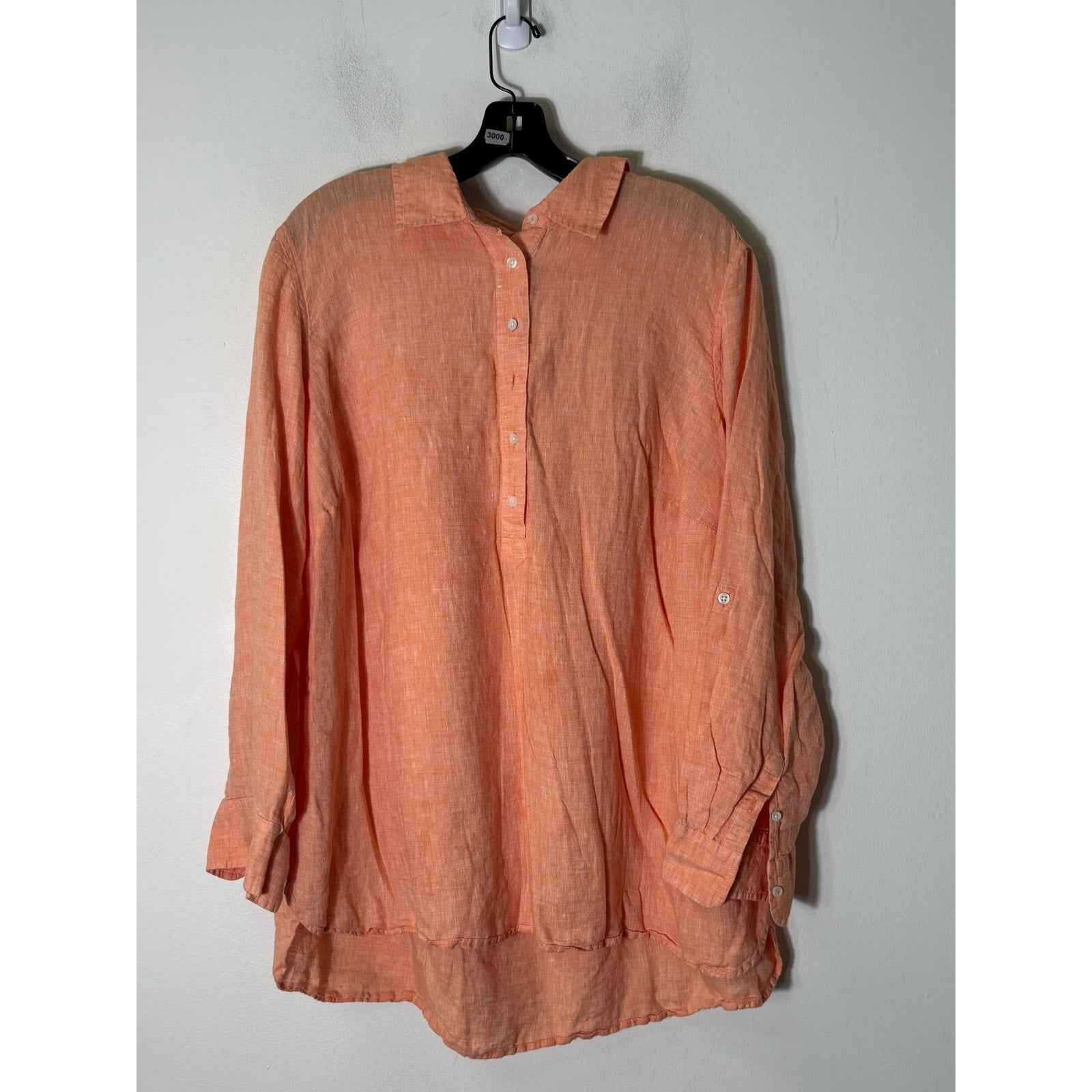 Talbots Plus Orange Sherbet Long lSleeve Linen Tunic Sz 2X