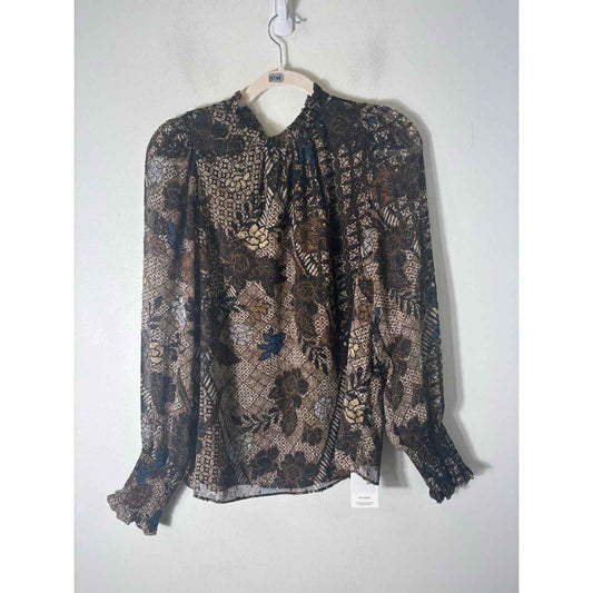 Joi Brown Floral Long Sleeve Shirt Sz XS