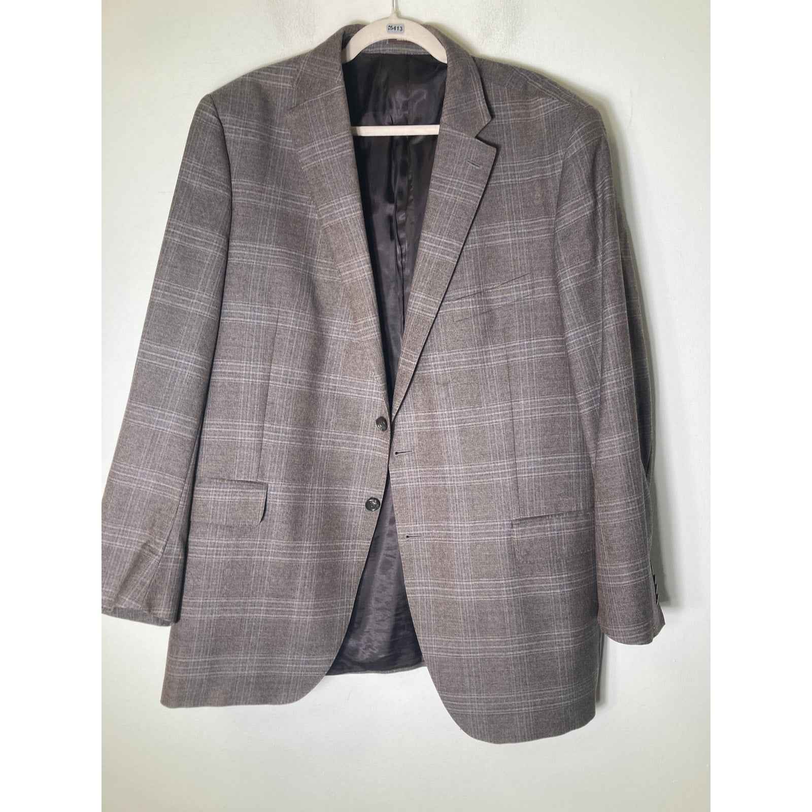 Men's Peter Millar Brown Plaid Long Sleeve Sport Coat Sz 46T
